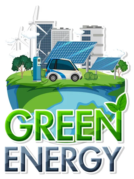 Grön Energi Text Banner Design Illustration — Stock vektor