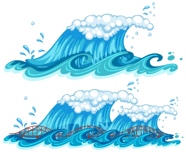 Set Van Golf Tsunami Illustratie — Stockvector