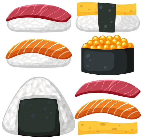 Ιαπωνικό Φαγητό Σούσι Σύνολο Εικονογράφηση — Διανυσματικό Αρχείο