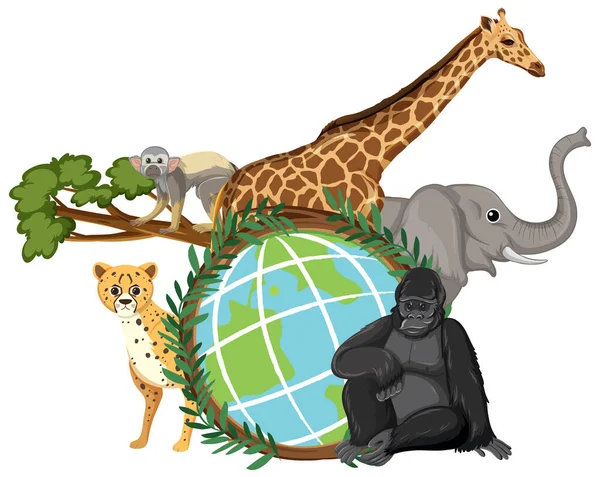 Animals Standing Earth Planet Illustration — Archivo Imágenes Vectoriales
