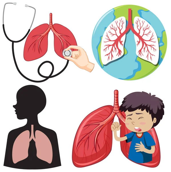 Serie Icone Polmonari Umane Disegni Medici Sanitari Illustrazione — Vettoriale Stock