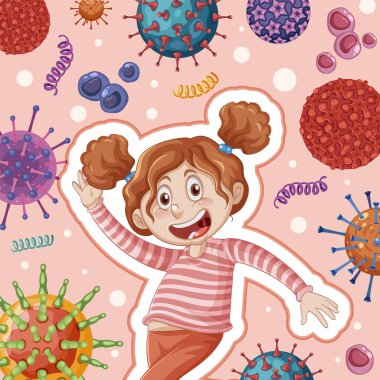 A girl surrounded by germs background illustration