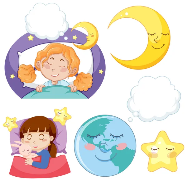 Σύνολο Του Κοριτσιού Που Έχουν Μια Καλή Εικόνα Ύπνου Νύχτα — Διανυσματικό Αρχείο