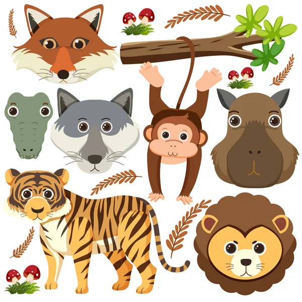 Set Mix Animal Character Illustration — Stock Vector