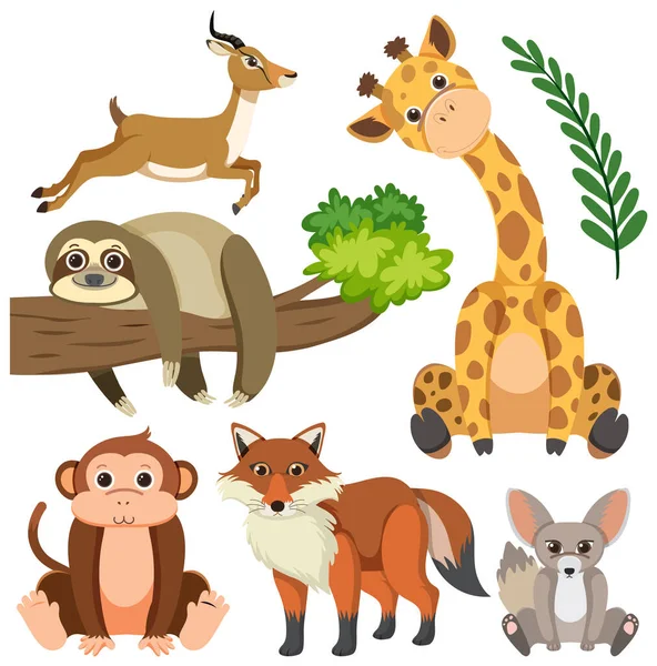 Animais Selvagens Desenhos Animados Coleção Ilustração — Vetor de Stock