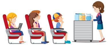 Uçak çiziminde yolcu ile birlikte uçuş görevlisi