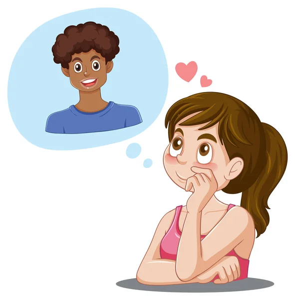Teen Girl Thinking Her Boyfriend Illustration — Stock Vector