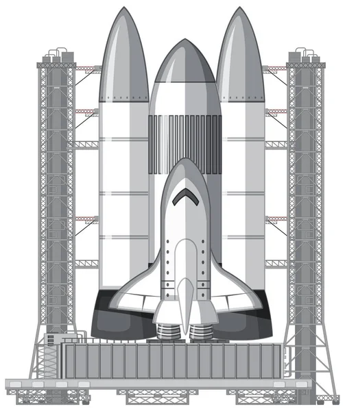 Cosmodrome Och Raket Lansering Vektor Illustration — Stock vektor