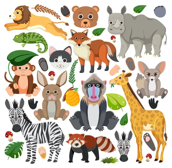 Set Mix Animal Character Illustration — Stock Vector