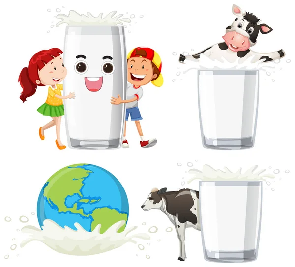 Σύνολο Εικόνας Γάλα Μείγμα Γάλακτος — Διανυσματικό Αρχείο