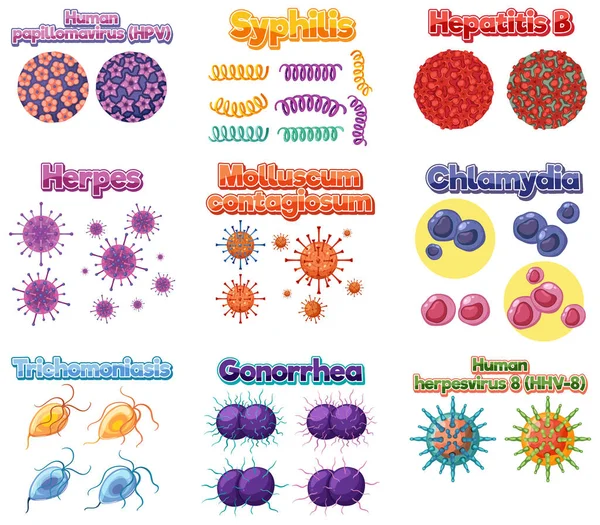 Bacteria Germs Viruses Collection Illustration — Vettoriale Stock