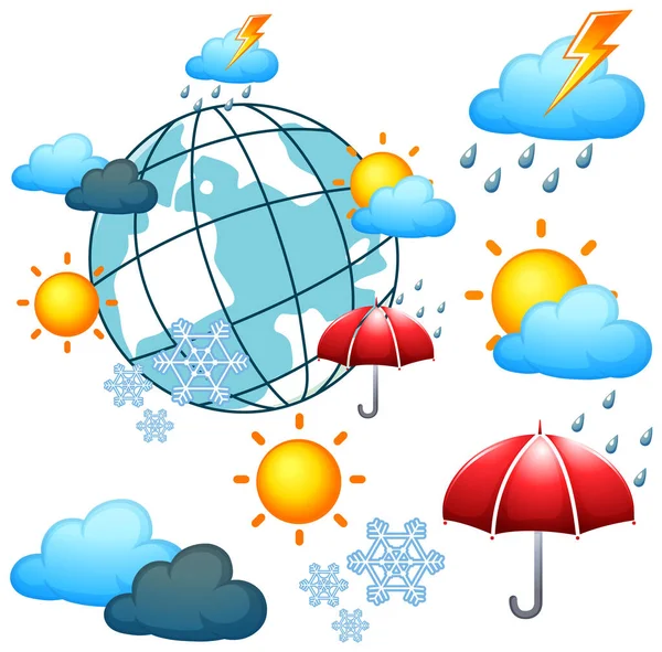 Conjunto Ícones Meteorológicos Ilustração — Vetor de Stock