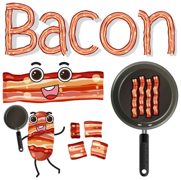 Conjunto Mistura Ilustração Bacon Grelhado —  Vetores de Stock