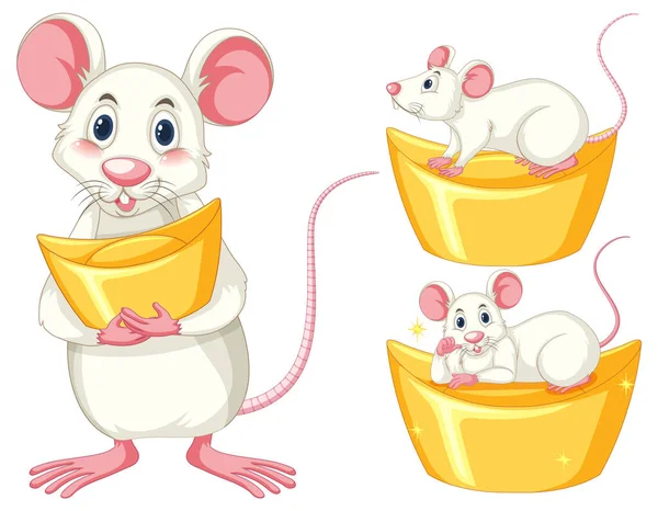 Szczęśliwy Mysz Gospodarstwa Złota Ilustracja — Wektor stockowy