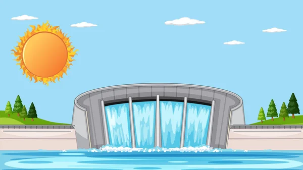 Illustration Wasserkraftdamm Und Turbinenkonzept — Stockvektor
