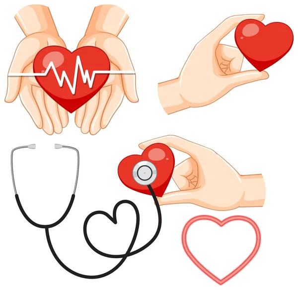 Set Heart Disease Health Icon Illustration — 스톡 벡터