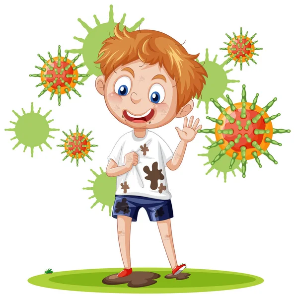 Boy Surrounded Germs Illustration — Vector de stock