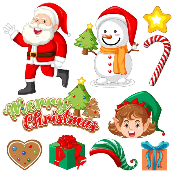 Merry Christmas Object Decoration Item Collection Illustration — Stock Vector