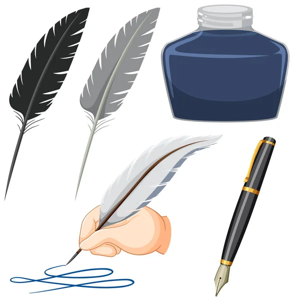 Quill Pens Inks Collection Illustration — 图库矢量图片