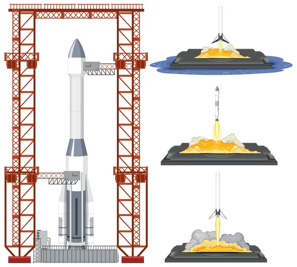 Spaceport Lanseringsområde Design Illustration — Stock vektor