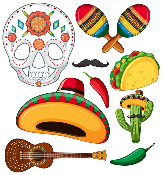 Conjunto Ilustração Elemento Celebração Mexicana —  Vetores de Stock