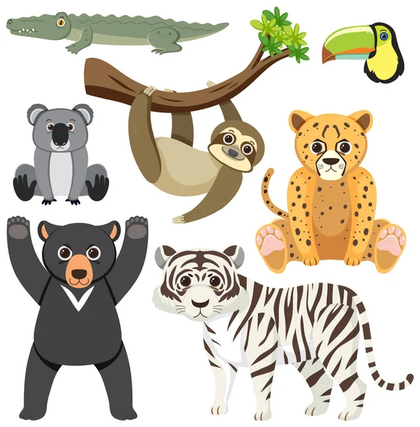 Wild Animals Cartoon Collection Illustration — Stock Vector