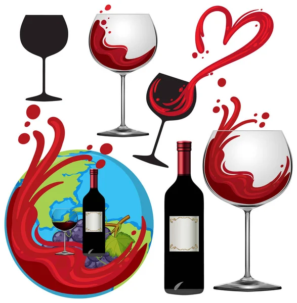 Mix Set Red Wine Illustration — Stock Vector