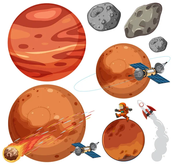 Conjunto Mix Mars Desenho Animado Ilustração — Vetor de Stock