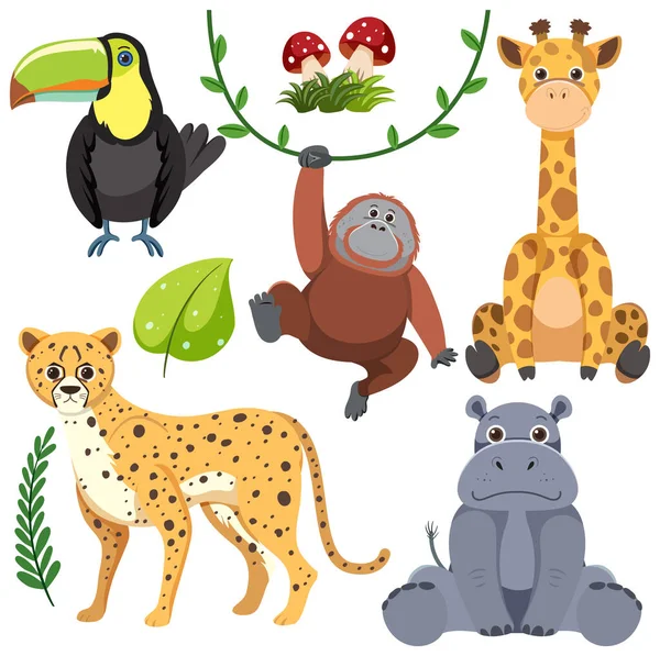 Illustrazione Della Collezione Cartoni Animati Animali Selvatici — Vettoriale Stock