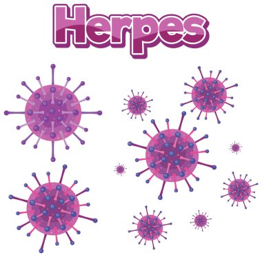 Beyaz arkaplan illüstrasyonunda Herpes simplex virüsü