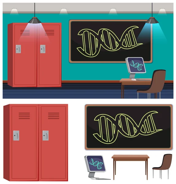 Biologieklas Met Element Object Achtergrond Illustratie — Stockvector