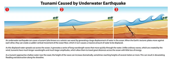 Tsunami Causé Par Tremblement Terre Sous Marin Illustration — Image vectorielle