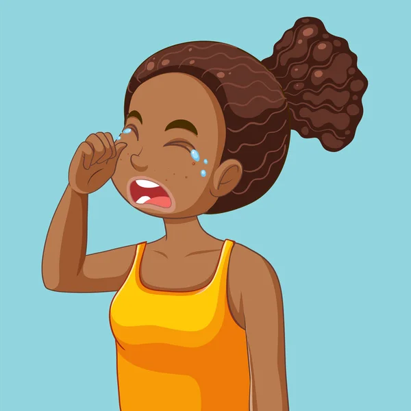 Africano Adolescente Menina Com Choro Rosto Ilustração — Vetor de Stock