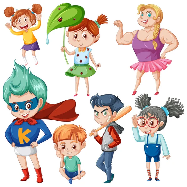 Set Cute Cartoon Character Illustration — Stock Vector