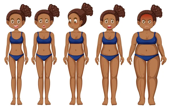 Front Side Teenage Girl Body Transformation Illustration — Stock Vector