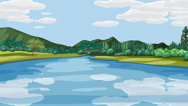 Rzeka Przepływająca Przez Naturę Krajobraz Ilustracja — Wektor stockowy