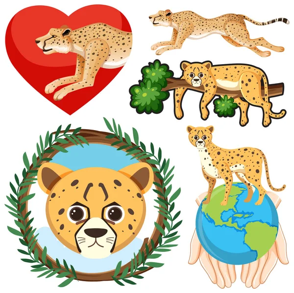 Cheetah Pictogrammen Set Voor Illustratie Van Grafisch Ontwerp — Stockvector