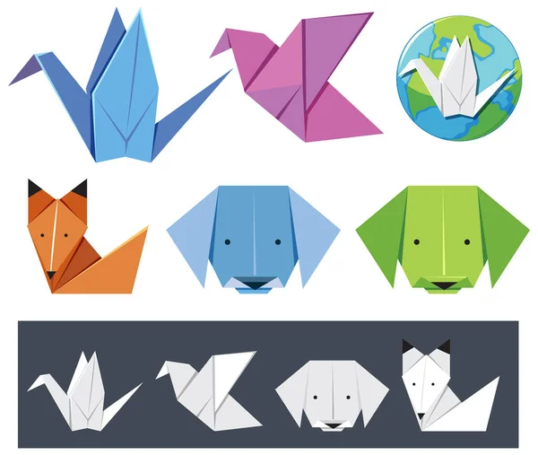 Set Origami Mix Illustrazione Carta — Vettoriale Stock