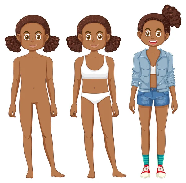 Conjunto Africano Adolescente Desenho Animado Personagem Ilustração —  Vetores de Stock