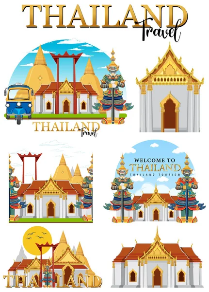 Bangkok Tailandia Landmark Logo Banner Ilustración — Vector de stock
