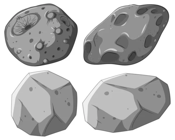 Conjunto Asteroides Piedra Roca Ilustración — Archivo Imágenes Vectoriales
