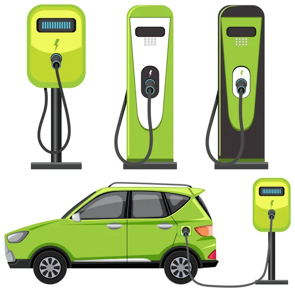 Charging Station Electric Car Collection Illustration — Stock Vector