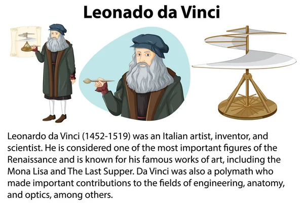 Leonado Vinci的说明性传记 — 图库矢量图片