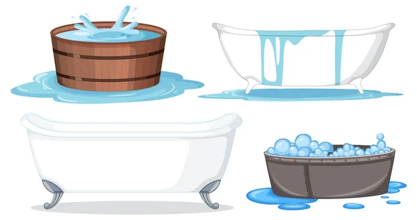 Various Bathtub Styles Collection Illustration — Stock Vector