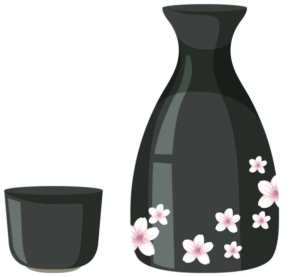 Japanische Sake Flasche Und Tasse Vektor Illustration — Stockvektor