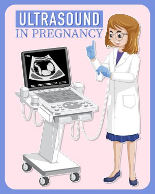 Doctor using ultrasound scanning machine illustration