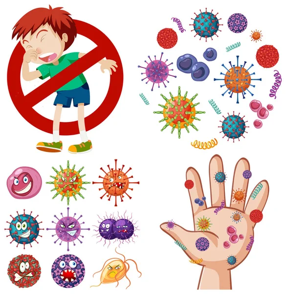 Set Illustrazione Germi Virus — Vettoriale Stock