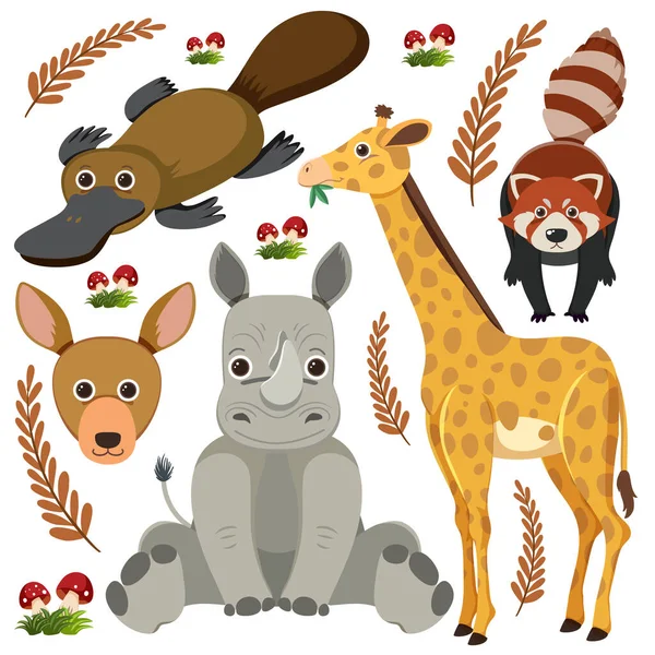 Jeu Illustration Caractère Animal Mélangé — Image vectorielle