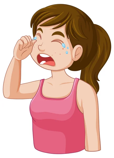 Teen Girl Crying Face Illustration — Stock Vector