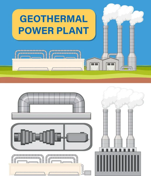 Geothermische Power Plant Banner Ontwerp Illustratie — Stockvector